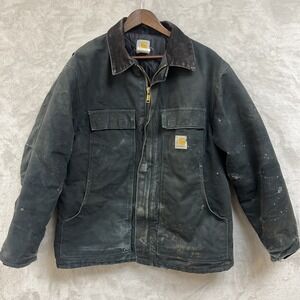 Vintage Carhartt Jacket Men's 44 XL Detroit Thrashed Black Canvas Brown Corduroy